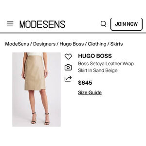 New Hugo Boss US 8 Sand Beige Lamb Leather A-Line Wrap Skirt